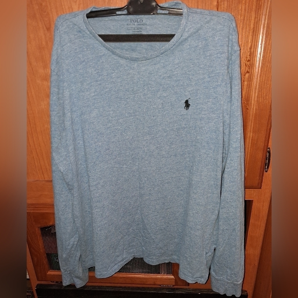 Polo by Ralph Lauren Men's Heather Blue Long Sleeve Tee In A Size Large. EUC
